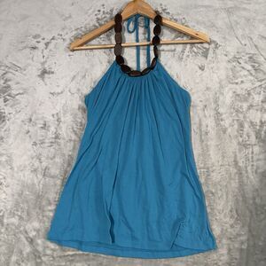Vtg L8TER Clothing Blue Beaded Halter Top Large Y2K McBling Boho Whimsigoth USA